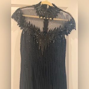 Nite Line Women’s Black Beaded Evening Dress Size 4 100% Silk Vintage